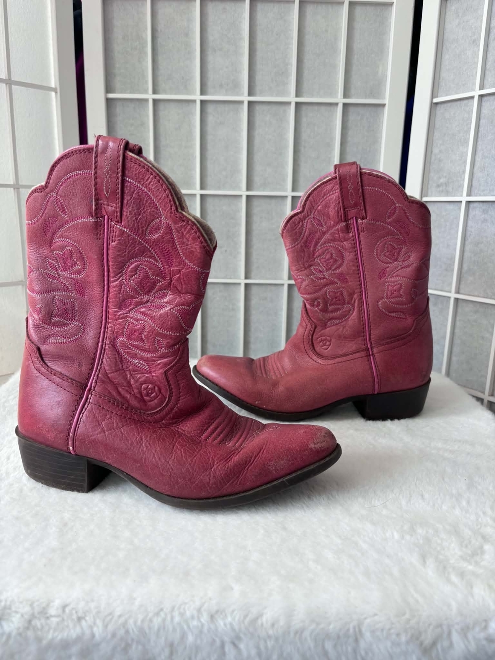 Ariat Pink Embossed Leather Western Ankle Boots
